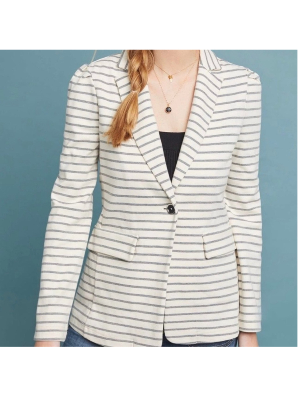 Anthropologie Francoise jersey stripe blazer Gray Ivory Knit Womens XS